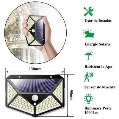 💡 LuminoMax – Lampa Solară cu 100 LED-uri & Senzor de Mișcare