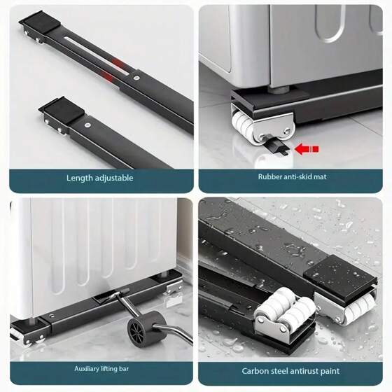 🛠️ RollMaster – Suport cu Role Reglabile pentru Mașini de Spălat – 2 Frâne, Anti-Vibrații 🧺