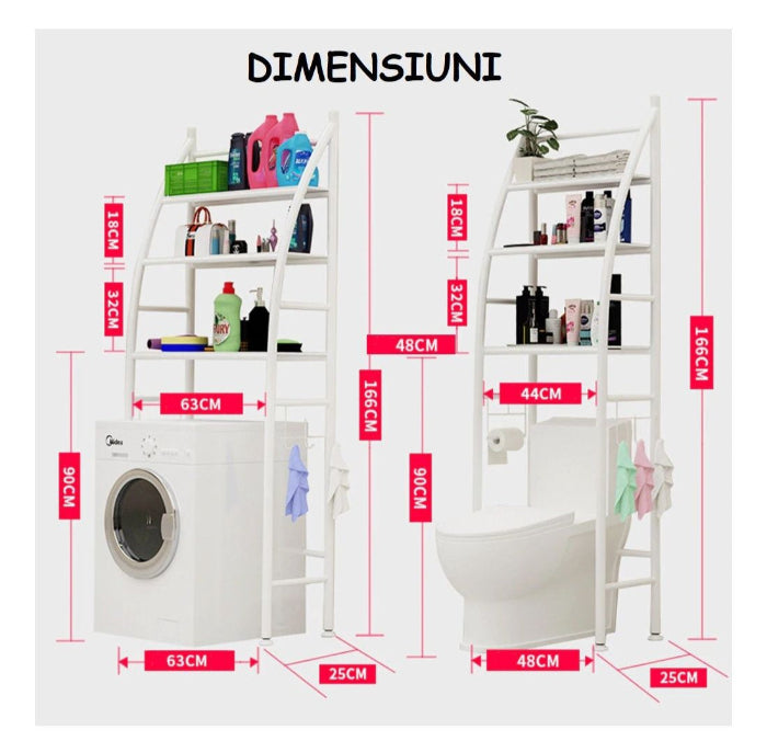 🧺 SpaceMax – Raft Metalic de Depozitare 3 Nivele – Ideal pentru Mașina de Spălat,  Organizare Eficientă 🚿