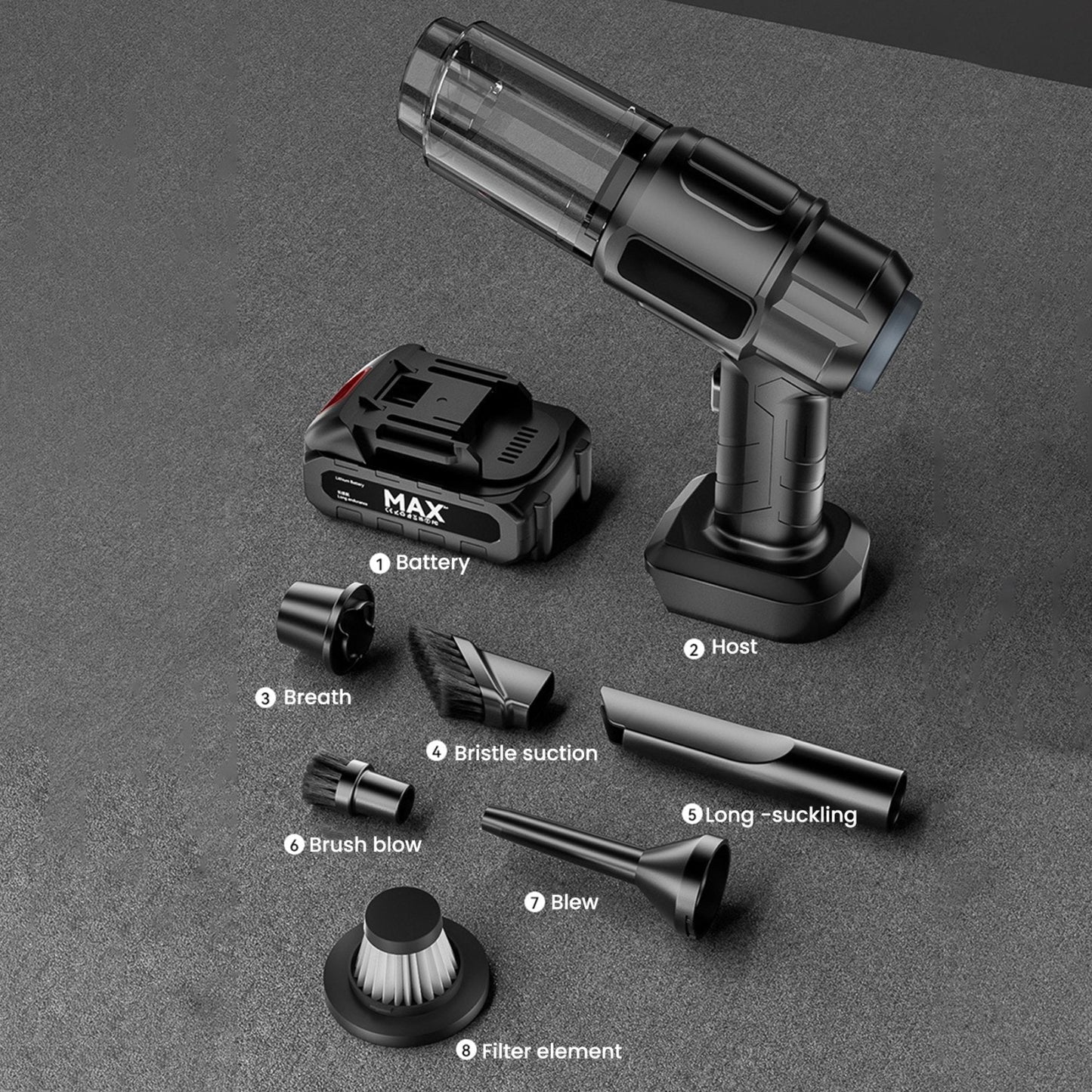 AirFlex 6in1 – Aspirator Portabil 🚗💨 cu Funcție de Suflare, Baterie Detasabilă și Reîncărcabilă 🔋, Design Compact pentru Mașină, Casă 🏠, Birou 🧑‍💻 și Îngrijirea Animalelor de Companie 🐾