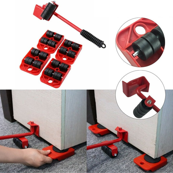 EasyMove – Set Ridicare Mobilă EM150 – Role Negre, Roșu, 150kg